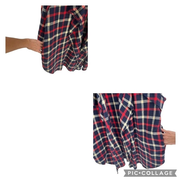 Andrée Plaid Waterfall Open Front Roll Tab Lightweight Cardigan - Sz L - Picture 9 of 13